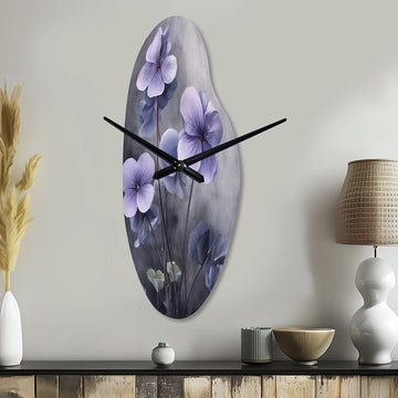 Purple Grey Violets Dream I - Asymmetric Metal Wall Clock
